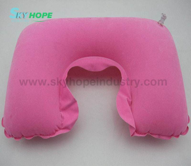 Inflatable U Shape PVC Flocked Velvet Neck Pillow/Travel Pillow